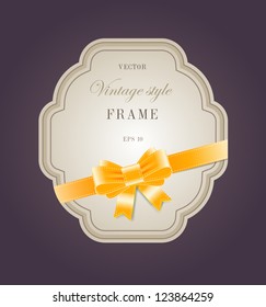 Vector elegant paper retro label with silky ribbon bow knot