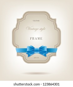 Vector elegant paper retro label with silky ribbon bow knot