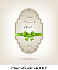 Vector elegant paper retro label with silky ribbon bow knot