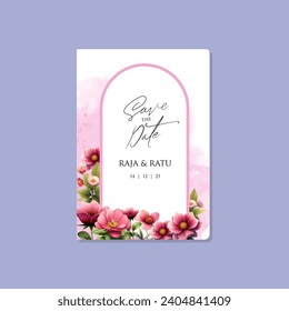 Vector elegant pink floral wedding invitation template with watercolor background