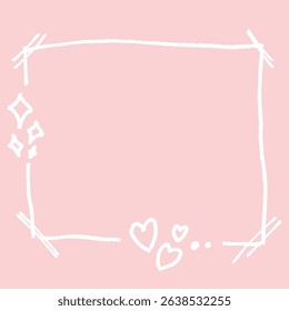 Vector Elegant Pink Hand-Drawn Frame with Hearts and Stars Perfect for Wedding Invitations, Valentine's Day Cards, and More