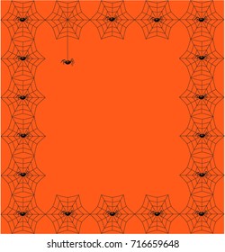 Vector elegant rectangle black spiderweb frame with empty copy space for text isolated  on orange background. Template for invitation, flyer, fhotoframe, scrapbook or greeting card.  Halloween border.