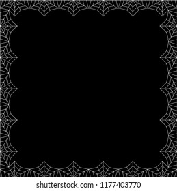 Vector elegant rectangle white spiderweb frame with empty copy space for text isolated on black background. Template for invitation, flyer, photoframe, scrapbook or greeting card. Halloween border.