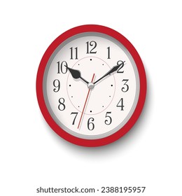 Vector elegant red oval wall clock isolated on white background