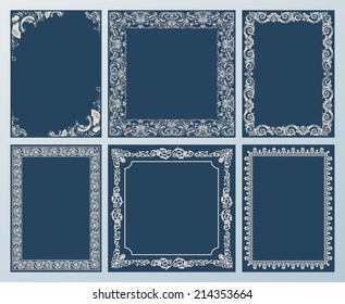 Vector elegant set. Ornate frames and vintage scroll elements black