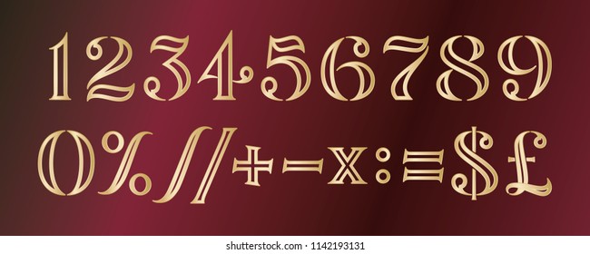 Vector elegant shiny gold custom numbers and symbols