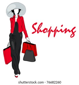 Vector elegant shopping girl