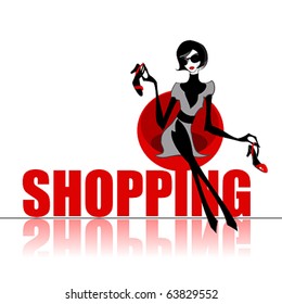 Vector elegant shopping woman