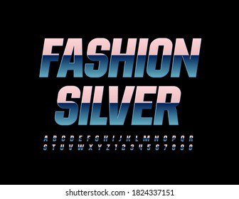 Vektor elegantes Zeichen Mode Silver. Luxuriöser metallischer Schriftzug. Glossy-Chrome-Alphabet-Buchstaben und -Zahlen-Set
