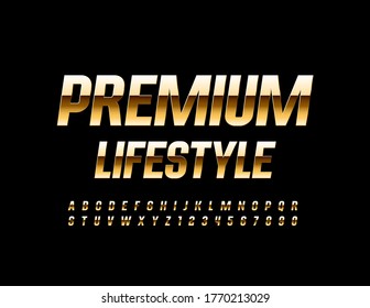 Signo elegante vectorial Estilo Premium con fuente dorada Glamour. Letras y números de Elite Alphbaet