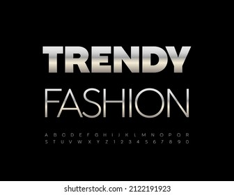 Vector elegant sign Trendy Fashion. Slim Silver Font. Metallic Alphabet Letters and Numbers set