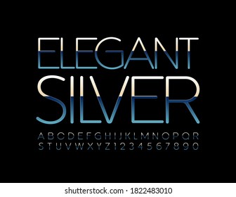 Vector Elegant Silver Alphabet Letters and Numbers set. Glossy metallic Font