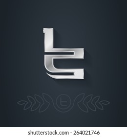 Vector elegant silver font, Letter T. Template for company logo with monogram element. 3d Design element or icon.