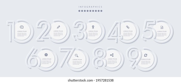 Vector elegant simple refined style infographic design UI template 9 number labels and icons