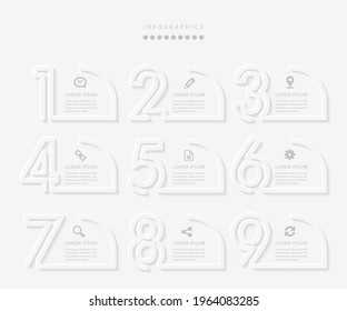 Vector elegant simple refined style infographic design UI template 9 number labels and icons