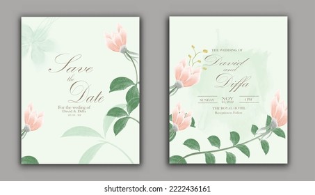 vector elegant and simple wedding invitations with watercolor elements