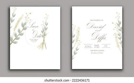 vector elegant and simple wedding invitations with watercolor elements