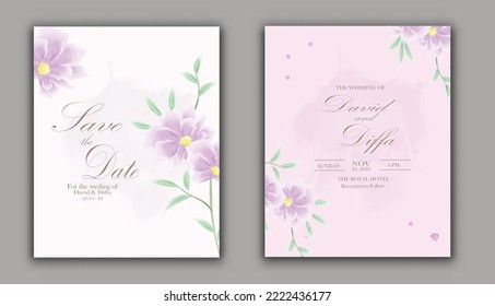 vector elegant and simple wedding invitations with watercolor elements
