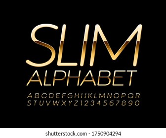 Vector Elegant Slim Alphabet Letters and Numbers. Gold Luxury Font