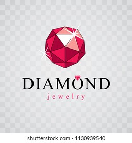 Vector elegant sparkling gem. Faceted gemstone sign emblem, illustration. 