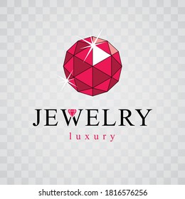Vector elegant sparkling gem. Faceted gemstone sign emblem, illustration. 