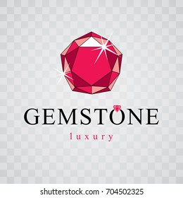 Vector elegant sparkling gem. Faceted gemstone sign emblem, illustration. 