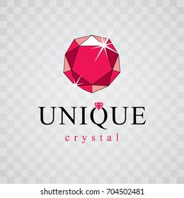 Vector elegant sparkling gem. Faceted gemstone sign emblem, illustration. 