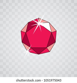Vector elegant sparkling gem. Glossy diamond icon, symbol. Faceted gemstone illustration. 