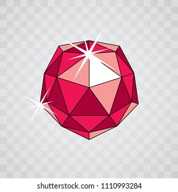 Vector elegant sparkling gem. Glossy diamond icon, symbol. Faceted gemstone illustration. 