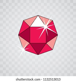 Vector elegant sparkling gem. Glossy diamond icon, symbol. Faceted gemstone illustration. 