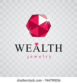 Vector elegant sparkling gem. Luxury diamond sign emblem, logotype. Brilliant jewelry illustration.
