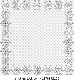 Vector elegant square black spiderweb frame with empty copy space for text isolated on white background. Template for invitation, flyer, fhotoframe, scrapbook or greeting card. Halloween border.