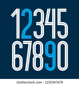 Vector elegant tall numbers collection made with white lines, can be used in poster art creation for social or commercial announcement 