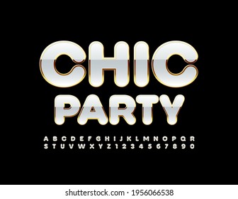 Vector elegant template Chic Party. White and Golden elite Font. Stylish Alphabet Letters and Numbers set