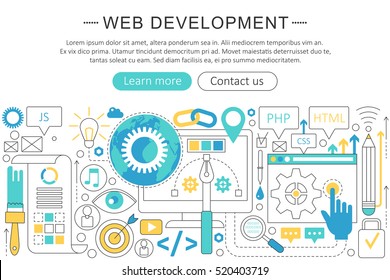 Vector elegant thin flat line Web development concept. Website header web banner elements layout. Presentation, flyer and poster
