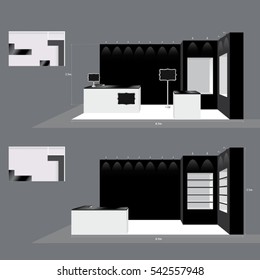 Vector elegant trade booth front and top view mockups for premium products showcase and promotion
