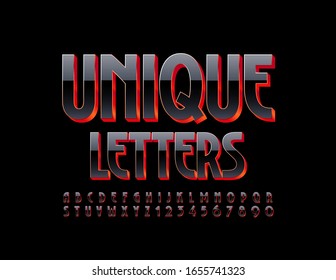 Vector Elegant Unique 3D Font. Chic Black and Red Alphabet Letter and Numbers.