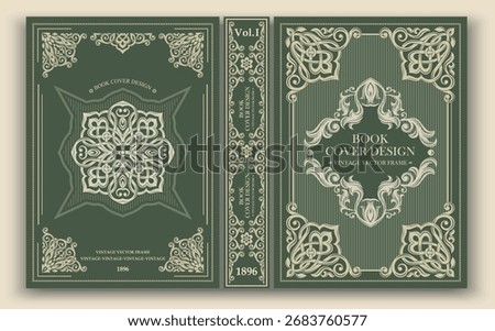 Vector. An elegant vintage book cover with a decorative pattern and symmetrical baroque ornaments. Perfect for retro design, publishing layouts, and art projects.