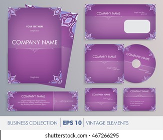 Vector elegant vintage corporate design for artworks: folder, banner, business card and invitation. For business set, wedding, valentines day, birthday cards, invitations, banners, flyers, gift wrap