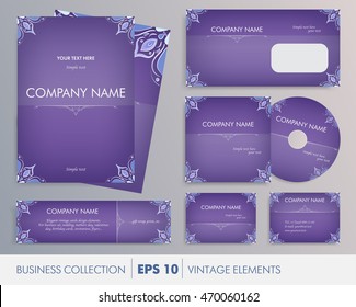 Vector elegant vintage corporate design for artworks: folder, banner, business card and invitation. For business set, wedding, valentines day, birthday cards, invitations, banners, flyers, gift wrap