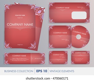 Vector elegant vintage corporate design for artworks: folder, banner, business card and invitation. For business set, wedding, valentines day, birthday cards, invitations, banners, flyers, gift wrap