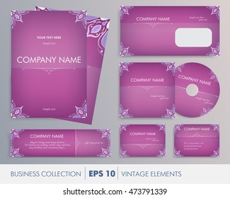 Vector elegant vintage corporate design for artworks: folder, banner, business card and invitation. For business set, wedding, valentines day, birthday cards, invitations, banners, flyers, gift wrap