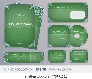 Vector elegant vintage corporate design for artworks: folder, banner, business card and invitation. For business set, wedding, valentines day, birthday cards, invitations, banners, flyers, gift wrap