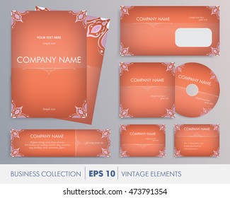 Vector elegant vintage corporate design for artworks: folder, banner, business card and invitation. For business set, wedding, valentines day, birthday cards, invitations, banners, flyers, gift wrap