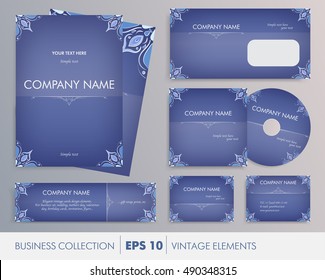 Vector elegant vintage corporate design for artworks: folder, banner, business card and invitation. For business set, wedding, valentines day, birthday cards, invitations, banners, flyers, gift wrap