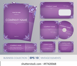 Vector elegant vintage corporate design for artworks: folder, banner, business card and invitation. For business set, wedding, valentines day, birthday cards, invitations, banners, flyers, gift wrap