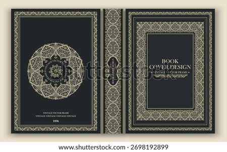 Vector. An elegant vintage cover with a foliated gold pattern and frame on a dark background. Ideal for retro designs, and artistic publications. A luxurious classic that emphasizes premium quality.