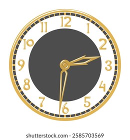 Vector elegant vintage round wall clock with gold hands and numbers isolated on white background