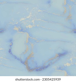 Vector Elegant Watercolor. Gold Vector Ink Marble. Blue Ink Paint. Foil Marble Watercolor. Shiny Watercolor Repeat. Golden Alcohol Ink Canvas. Gold Abstract Background. Vector Abstract Art Template