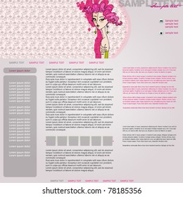 vector elegant website template with illustrated cute girl
